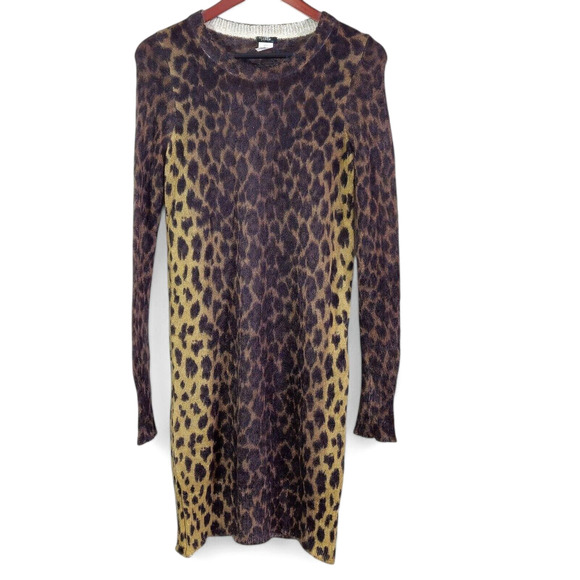 J. Crew Dresses & Skirts - J.Crew Leopard Mohair Sweater Dress Brown Size S Statement Knit